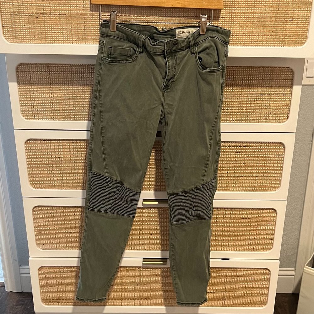 Olive Green Stretch Moto Pants